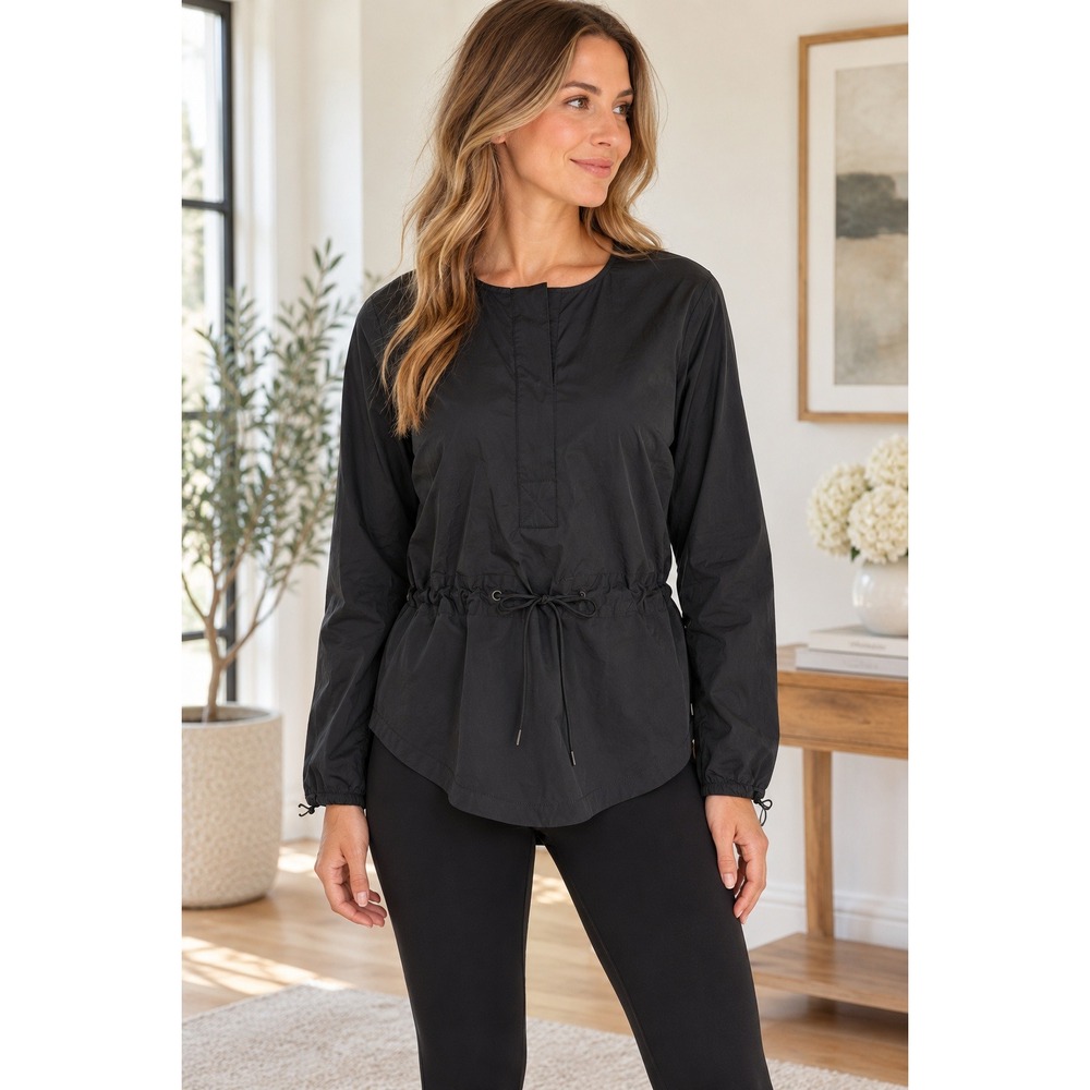 Derek Lam 10C Athleta Black Cupro Drawstring Pullover Top XS SPR16 152626-01